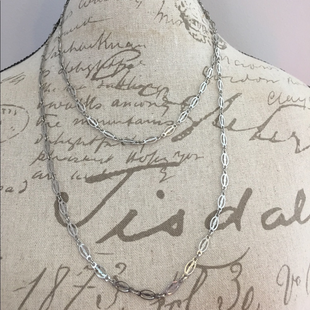 Silver long chain necklace